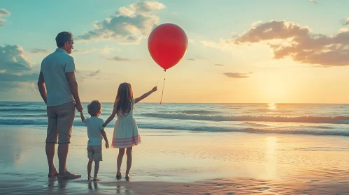 Beach Sunset with Family and Balloon