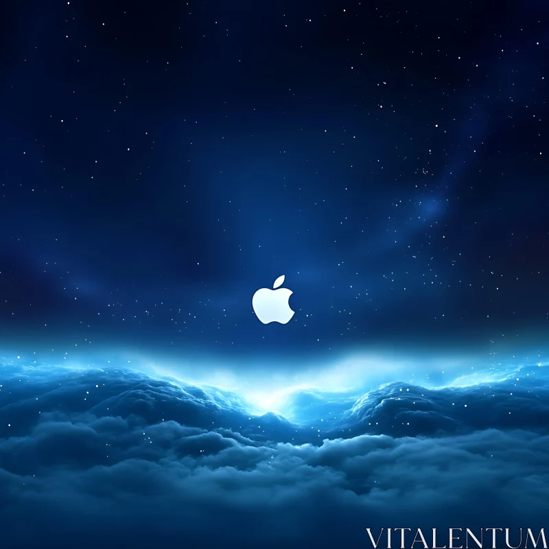 Apple Logo Amidst Celestial Blue Sky AI Image