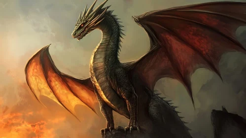 Fantasy Dragon Artwork with Fiery Wings