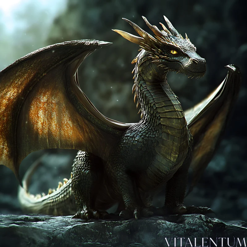 AI ART Fantasy Dragon with Golden Eyes