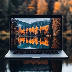 Laptop Displaying Autumn Forest Scene