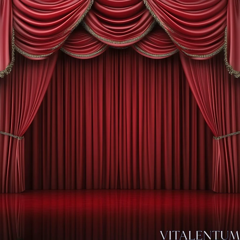 AI ART Crimson Theater Drapes with Golden Trim