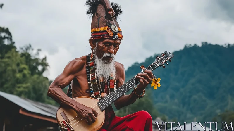 Indigenous Musician with Stringed Instrument AI Image