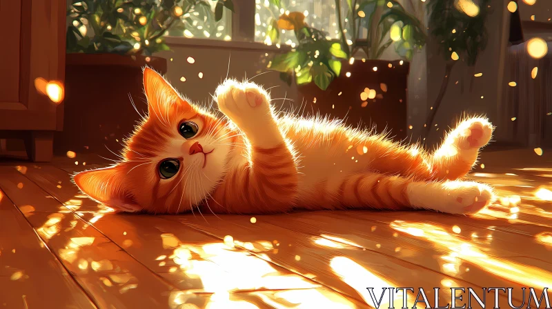 Sunlit Playtime with Orange Tabby AI Image