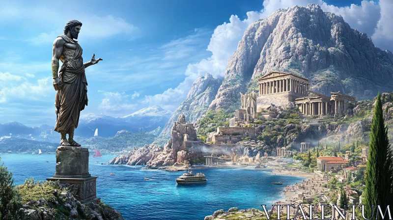 Serene View of Ancient Greek Temple and Sea AI Image