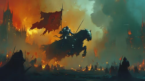 Knight on Horseback in Fiery Battle