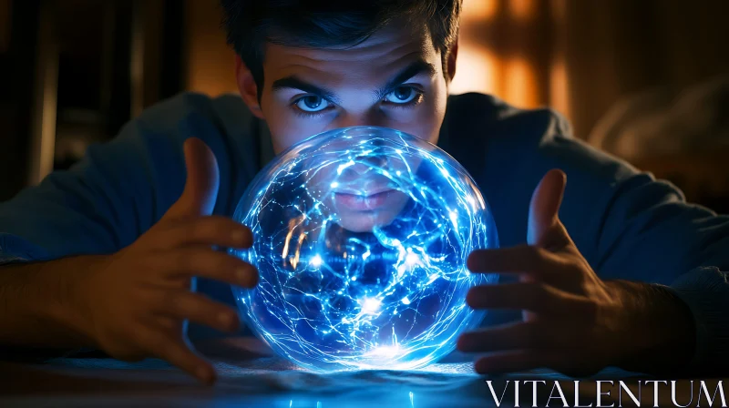 Man Holding Magical Sphere AI Image