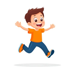 Happy Boy in Motion Cartoon Illustration