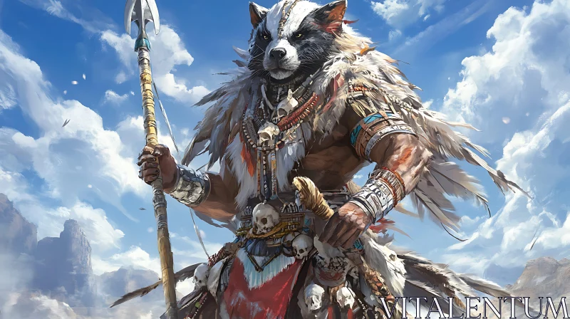 AI ART Anthropomorphic Badger Warrior with Spear