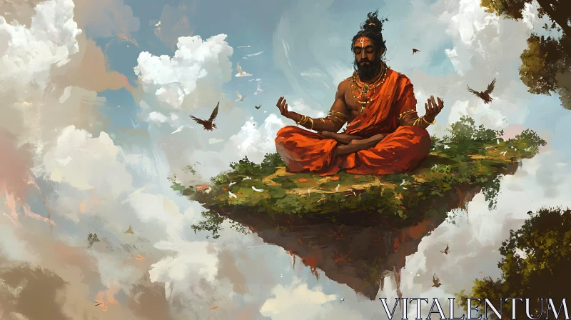 Floating Island Meditation Artwork AI Image