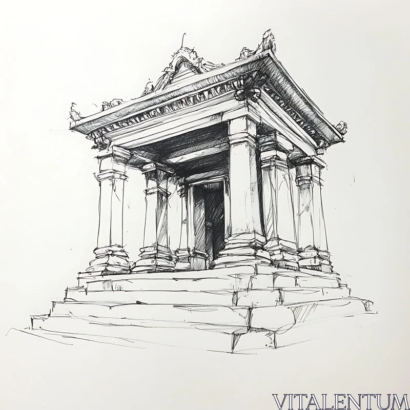 AI ART Architectural Temple Drawing Monochrome Art