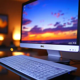Computer Monitor with Sunset Wallpaper