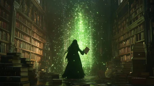 Enchanting Library with Magical Portal