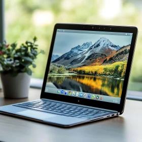 Modern Laptop Displaying Autumn Mountain Scenery