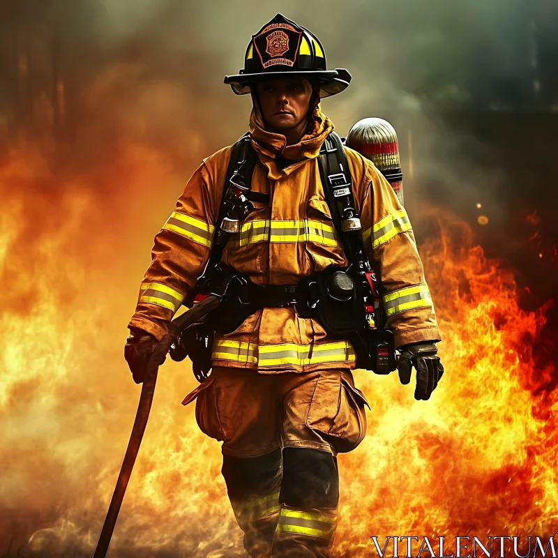 Heroic Firefighter in Action Amidst Flames AI Image