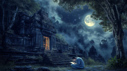 Ancient Temple Under Moonlight