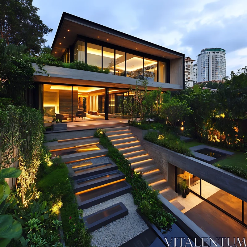 AI ART Luxurious Contemporary House with Stunning Lighting