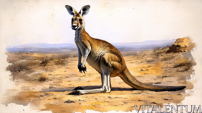 Solitary Kangaroo in Arid Surroundings AI Image