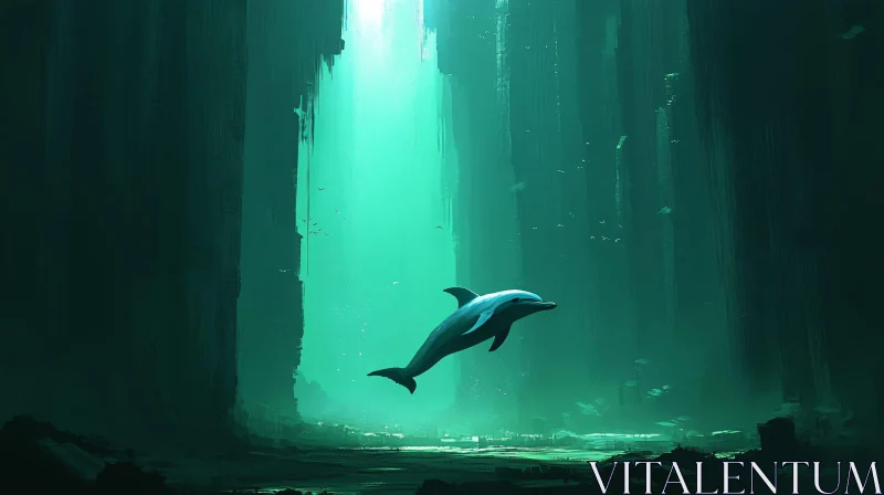 Tranquil Dolphin in Sunlit Depths AI Image