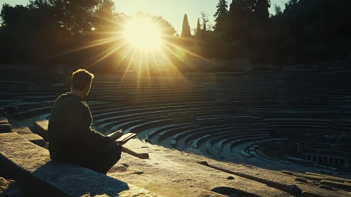 Man Reading in Ancient Amphitheater