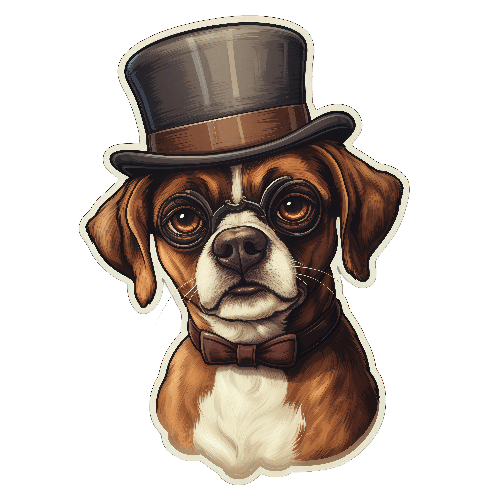 Elegant Cartoon Dog with Top Hat and Monocle on Transparent Background POD Design