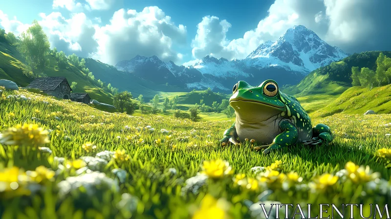 Frog in a Mountain Meadow AI Image