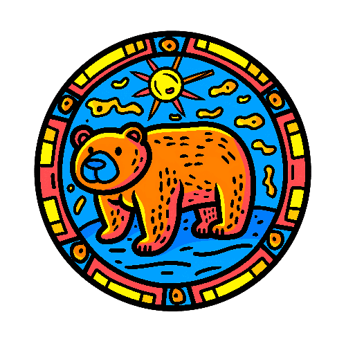 Folk Art Styled Digital Illustration of a Bear POD Design