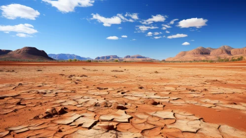 Futuristic Desert Landscape: Cracked Earth and Blue Sky