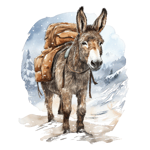 POD Design Serene Donkey in Snowy Landscape Watercolor Painting