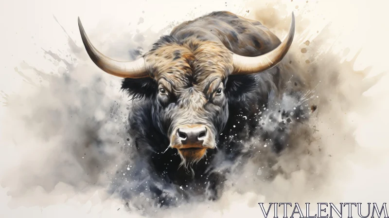 Watercolour Painting of a Bull: An Explosive Wildlife Illustration AI Image