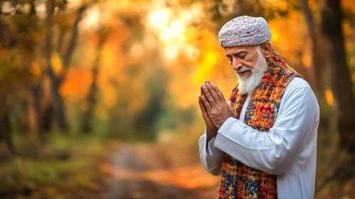 Serene Man Praying in Nature