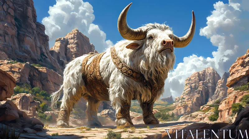 Mythical Bull in Grand Canyon Setting AI Image