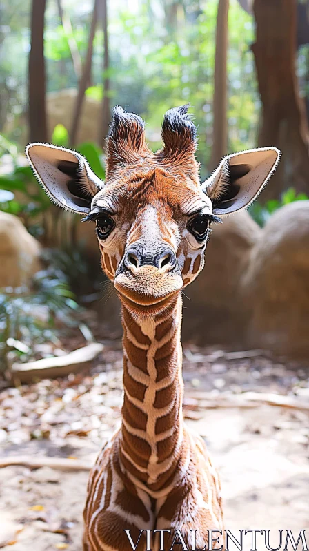 Adorable Baby Giraffe in Nature AI Image