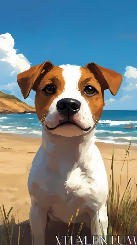 Dog on Sandy Beach AI Image