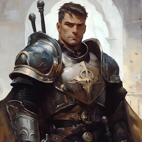 Armored Warrior Portrait with Brushstrokes