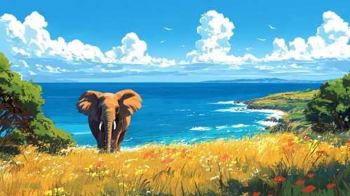 Serene Elephant by the Sea