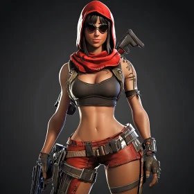 Hooded Woman with Guns Illustration