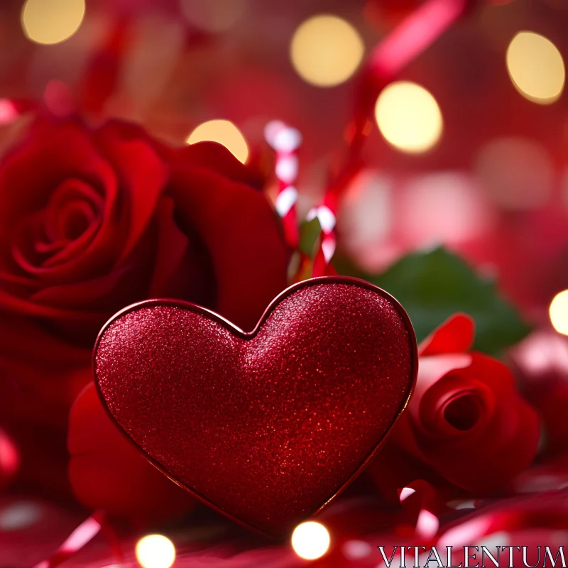 Red Heart Roses Bokeh Still Life AI Image