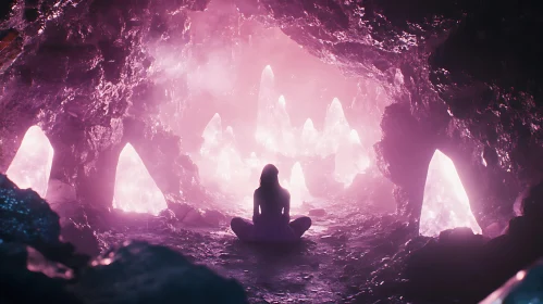 Woman Meditating in Crystal Cave