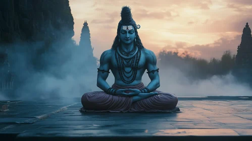 Meditative Shiva on Misty Platform