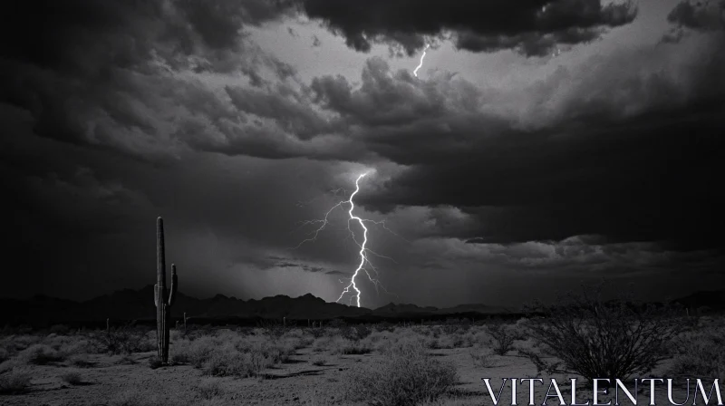 AI ART Lightning Storm in Desert Night