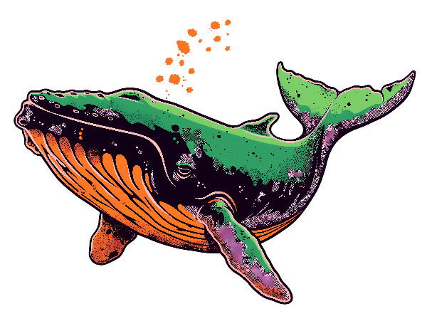 Vibrant Whale Artwork for Apparel POD Design