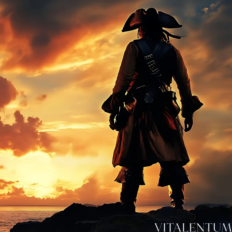 AI ART Sunset Pirate: A Seascape Silhouette