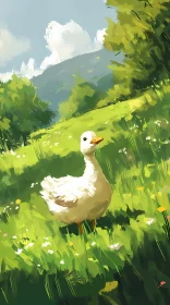 Peaceful Duck in a Sunlit Field