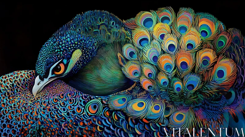 Colorful Peacock Feathers Close-Up AI Image