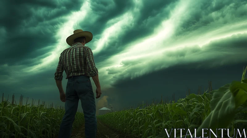 AI ART Man in Field Watches Approaching Storm