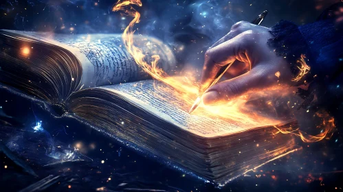 Mystical Book with Hand Writing