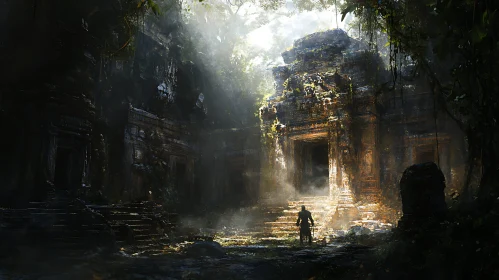 Sunlit Temple Ruins in the Jungle