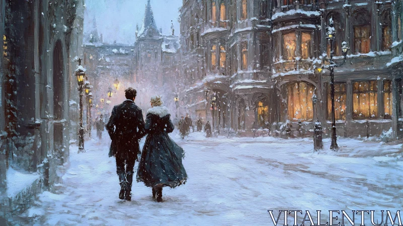 Couple Walking in Winter Wonderland AI Image