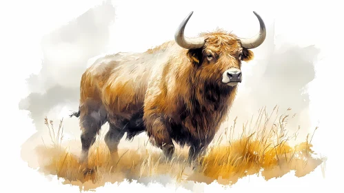 Watercolor Bull in Nature
